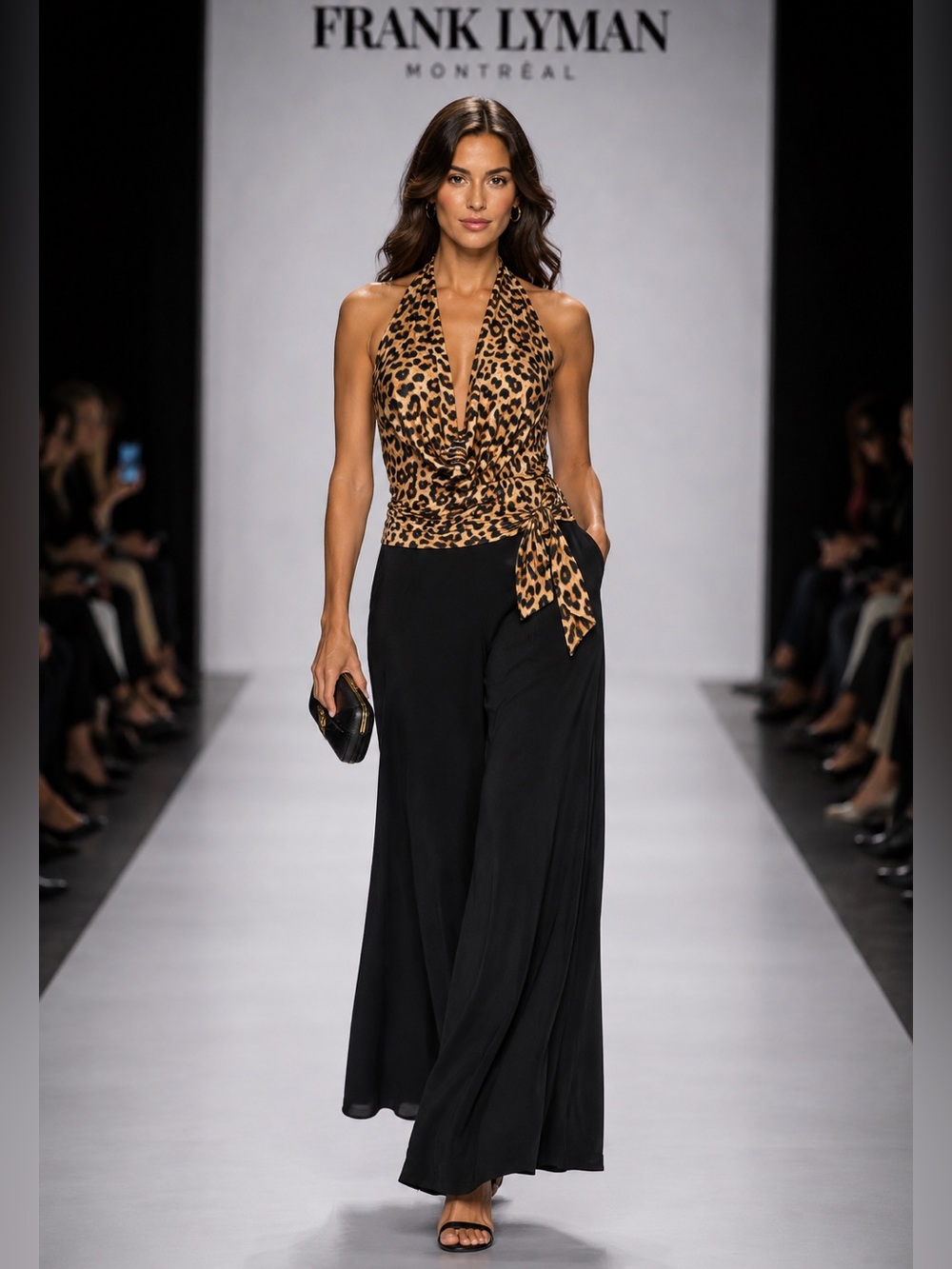 Frank Lyman Design Leopard Sequenced Halter Jumpsuit size 8